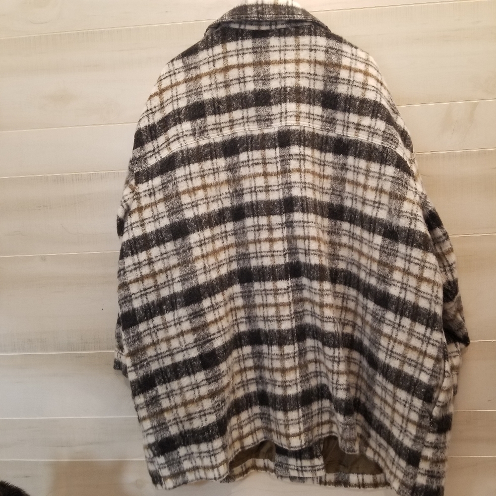 {4X} Universal Thread Women's Neutral Plaid Brush Shacket Coat Shirt Jacket - Picture 3 of 13